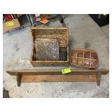 GROUP OF DECORATIVE BASKETS AND SHELF