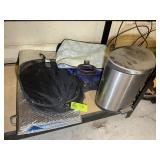 GROUP OF SUN SHADE, TOTE BAGS AND TRASH CAN