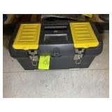 TOOL BOX WITH ASSORTED HAMMERS, BOLT CUTTER, ETC