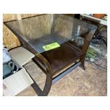 GLASS TOP SIDE TABLE, 26 IN X 23 IN X 23 IN