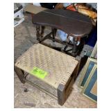 TWO WOODEN STOOLS, 11 IN AND 18 IN TALL