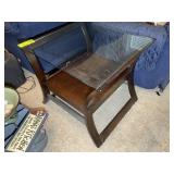 GLASS TOP SIDE TABLE, 26 IN X 23 IN X 23 IN, TO BE