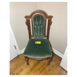 VICTORIAN STYLE WOODEN SIDE CHAIR, CASTERS ON FRON