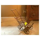 WOODEN WICKER STYLE DOLL STROLLER, SOME DAMAGE, 2N