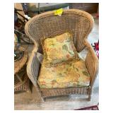 WICKER PATIO CHAIR WITH SOME DAMAGE, GARAGE