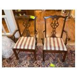 PAIR OF UPHOLSTERED SEAT WOOD FINE DINING ARM CHAI