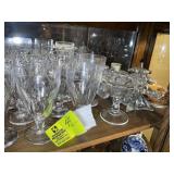 TOP SHELF OF CHINA CABINET, ASSORTED TEA GLASSES,