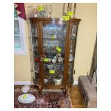 BOW FRONT OAK CHINA CABINET, 38 IN X 16 IN X 61 IN