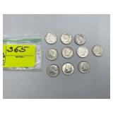 10 1964 KENNEDY HALF DOLLARS