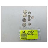 1956, 2 1964S, 1961 QUARTERS, 5 MERCURY DIMES