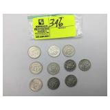 10 1964 KENNEDY HALF DOLLARS