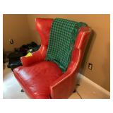 RED LEATHER WING BACK ARM CHAIR, 2ND FLOOR