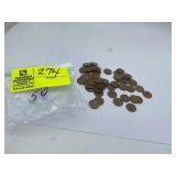 50 LINCOLN (WHEAT) PENNIES, ASSORTED YEARS