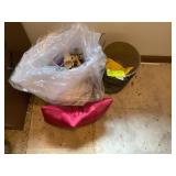 PLANTER AND BAG WITH FLATWARE AND MISC COOKING ITE