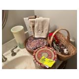 TOWEL RACK AND BASKETS WITH MISC