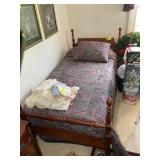 TWIN SIZE WOODEN BED, TO BE REMOVED BY BUYER. NO C