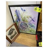 FRAMED BIRD THEMED PUZZLE AND BLUE HERON PRINT