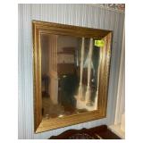 LARGE GOLD COLORED FRAMED MIRROR, 29 IN X 35 IN
