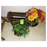 GROUP OF ARTIFICIAL FLOWERS AND MAGAZINE RACK