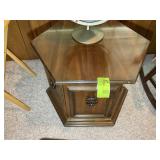 HEXAGON TWO DOOR SIDE TABLE, 28 IN X 28 IN X 21 IN