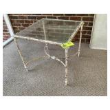 METAL FRAME GLASS TOP SIDE TABLE, 24 IN SQUARE
