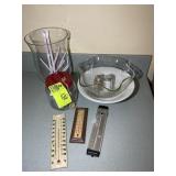 DECORATIVE BOWLS, THERMOMETERS, ETC