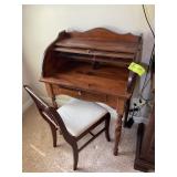 WOODEN ROLL TOP SECRETARY DESK WITH CHAIR, 30 IN X