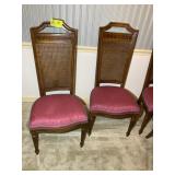 PAIR OF RATTAN BACK FINE DINING CHAIRS WITH UPHOLS