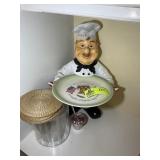 CHEF PLATE HOLDER APPROX 20 IN TALL, ICE BUCKET AN