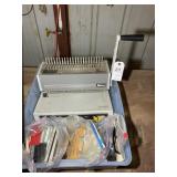 TOTE WITH MISC. OFFICE SUPPLIES, MARKERS, PENCILS,