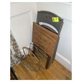 TV TRAY AND TWO FOLDING CHAIRS, AND MAGAZINE RACK