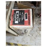 TOTE OF MISC TOOLS, FASTENERS, C CLAMP, BLACK PLAS