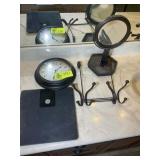 BATHROOM MIRROR, WALL CLOCK AND BATHROOM SCALE