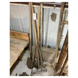 GROUP OF YARD TOOLS, AX, SHOVEL, ETC