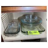 MIDDLE SHELF TO RT OF STOVE INCLUDING PYREX DISHES