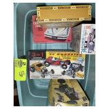 TOTE CONTAINING VINTAGE MODEL CAR SETS AND BOX OF