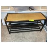 THREE SHELF COFFEE TABLE, METAL WITH WOOD TOP, 36