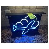 NEON AIRPLANE THEMED LIGHT, WORKS, 16 IN X 13 IN