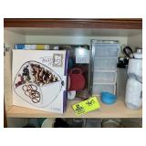 TOP SHELF OF CABINET INCLUDING, SERVING TRAYS, STO