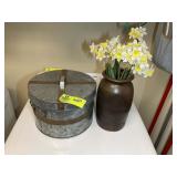 DECORATIVE TIN WITH LID 8 IN HIGH X 12 IN DIAMETER