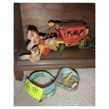VINTAGE TIN KIDS TOY AND FISHER PRICE STAGE COACH,