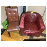 TWO VINYL OCCASIONAL CHAIRS, ONE WITH ARMS SEAT BA