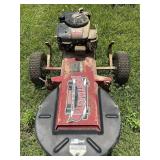 POSTMASTER TOW MOWER WITH FLAT TIRES AND FENCE