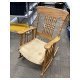 RESTORED VINTAGE ROCKING CHAIR WITH DEER HIDE SEAT