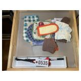 GROUP OF HOT PADS AND DISH TOWELS