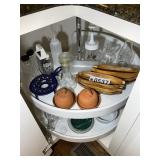 CONTENTS OF LAZY SUSAN, GRADERS, VINEGAR JAR, CORN