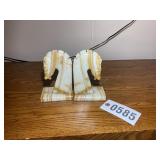 PAIR OF CARVED STONE HORSE HEAD BOOK ENDS, APPROX