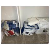 GROUP OF MISC LINENS, BLANKETS, CURTAINS