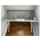 METAL FRAME GLASS TOP DESK, 48 IN X 28 IN X 30 IN