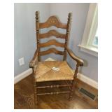 WOODEN LADDER BACK CHAIR WITH WICKER SEAT